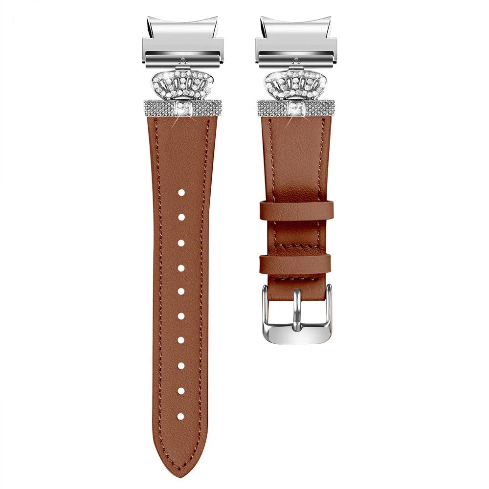 For Samsung Galaxy Watch FE 40mm / Watch4 Active Classic / Watch 5 Pro Genuine Cow Leather Smart Watch Strap (Silver Buckle) - Brown - 1