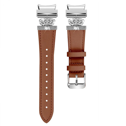 For Samsung Galaxy Watch FE 40mm / Watch4 Active Classic / Watch 5 Pro Genuine Cow Leather Smart Watch Strap (Silver Buckle) - Brown - 1