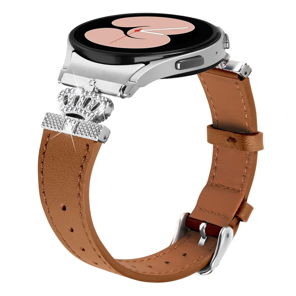 For Samsung Galaxy Watch FE 40mm / Watch4 Active Classic / Watch 5 Pro Genuine Cow Leather Smart Watch Strap (Silver Buckle) - Brown - 2