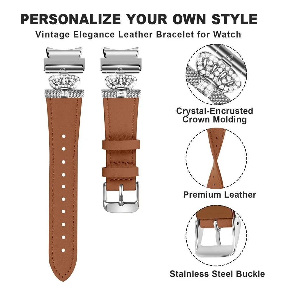 For Samsung Galaxy Watch FE 40mm / Watch4 Active Classic / Watch 5 Pro Genuine Cow Leather Smart Watch Strap (Silver Buckle) - Brown - 4
