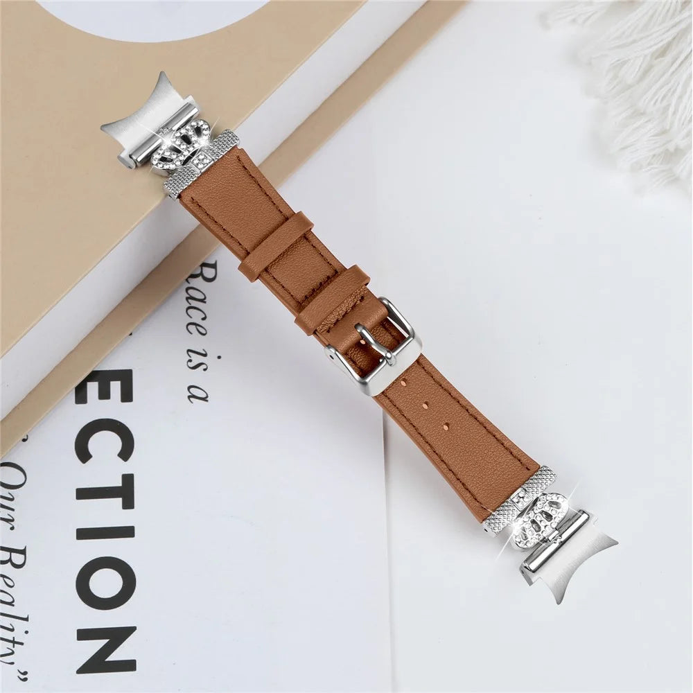 For Samsung Galaxy Watch FE 40mm / Watch4 Active Classic / Watch 5 Pro Genuine Cow Leather Smart Watch Strap (Silver Buckle) - Brown - 5