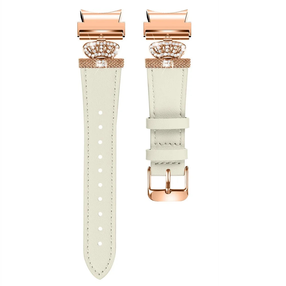 Smart Watch Strap for Samsung Galaxy Watch4 / Watch 5 Genuine Cow Leather Band (Rose Gold Buckle) - Apricot - 1