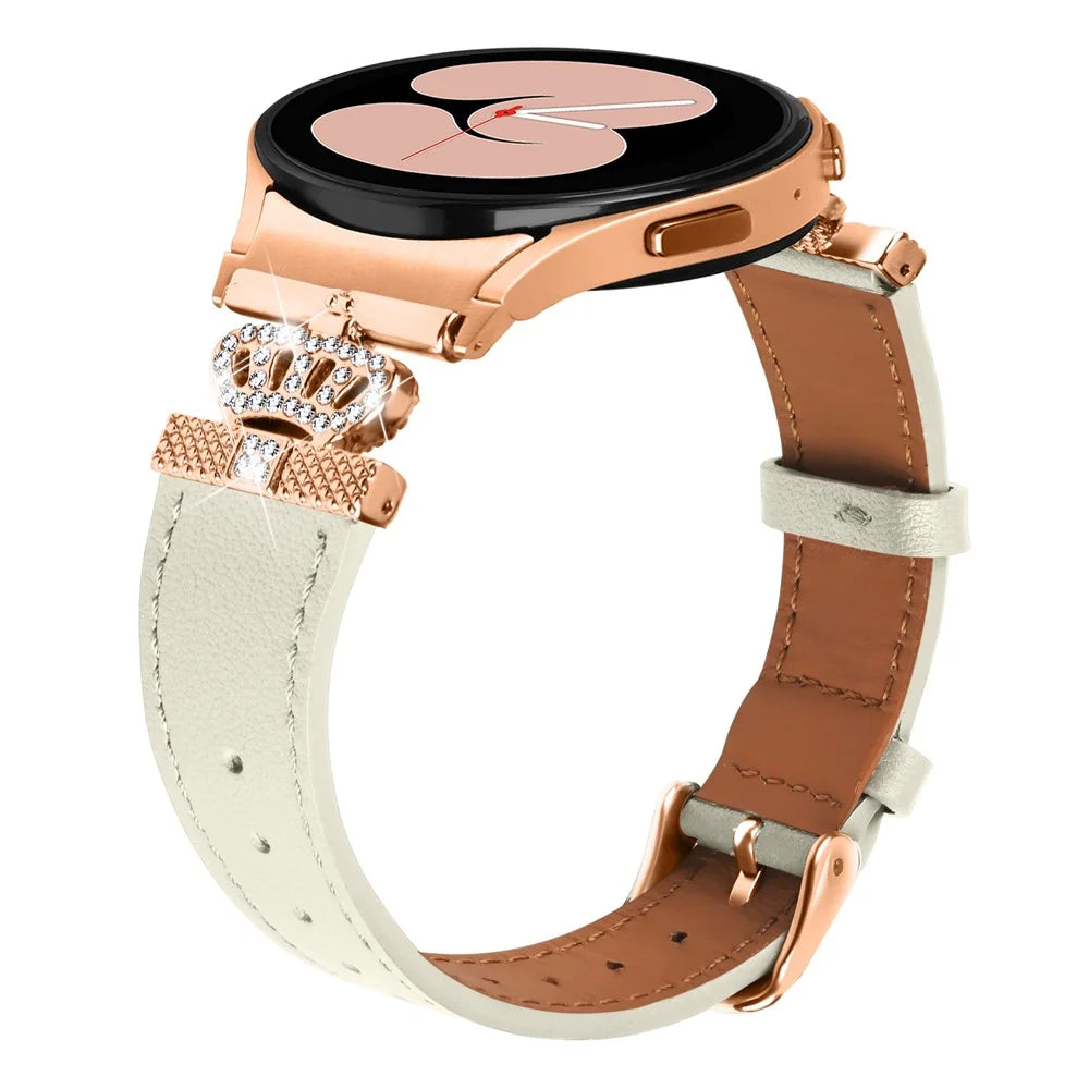 Smart Watch Strap for Samsung Galaxy Watch4 / Watch 5 Genuine Cow Leather Band (Rose Gold Buckle) - Apricot - 2