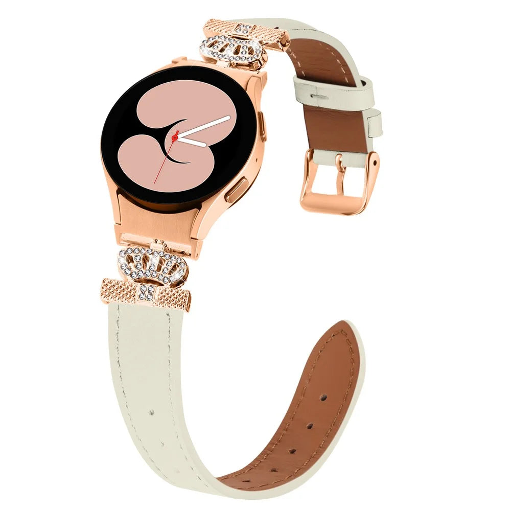 Smart Watch Strap for Samsung Galaxy Watch4 / Watch 5 Genuine Cow Leather Band (Rose Gold Buckle) - Apricot - 3
