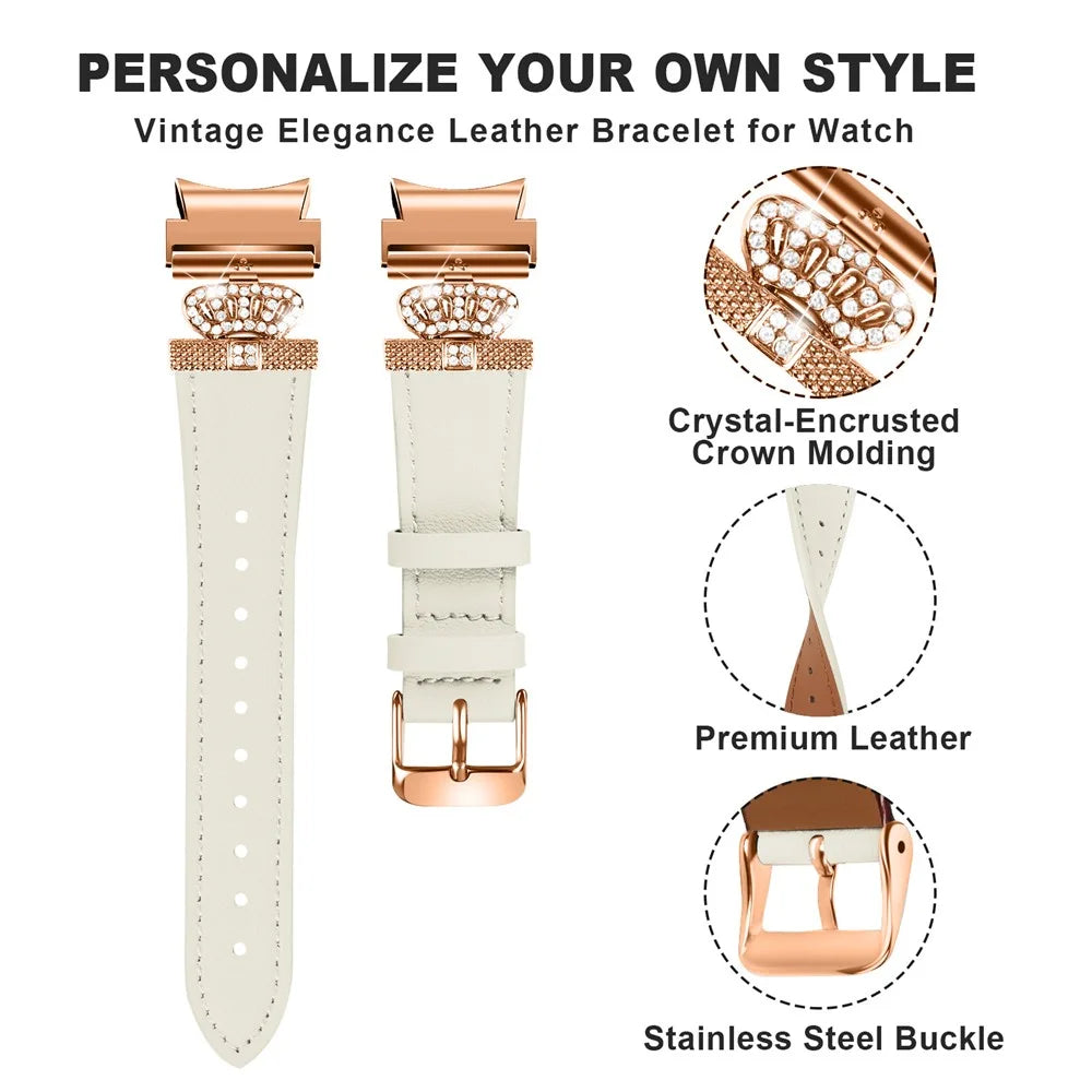 Smart Watch Strap for Samsung Galaxy Watch4 / Watch 5 Genuine Cow Leather Band (Rose Gold Buckle) - Apricot - 4