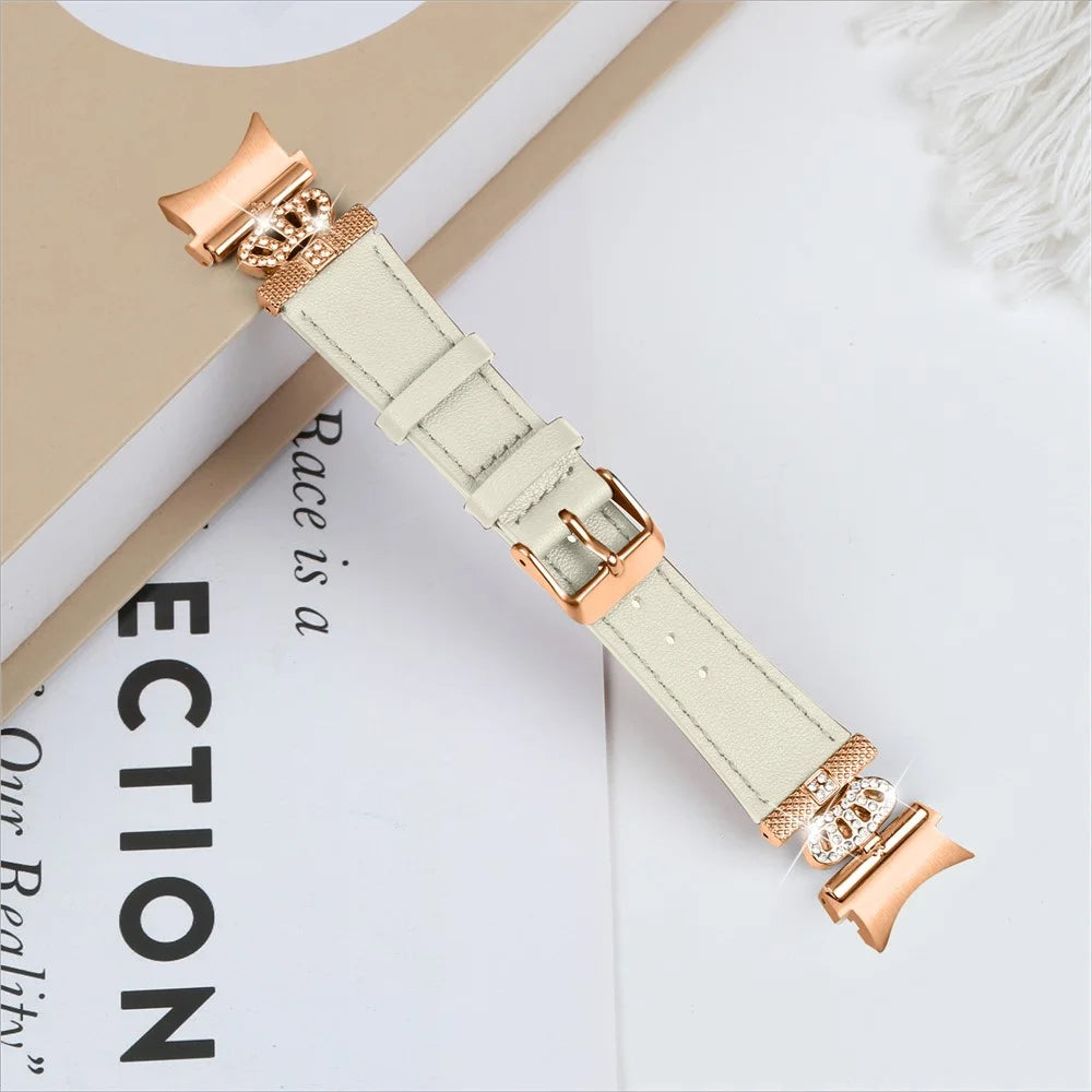 Smart Watch Strap for Samsung Galaxy Watch4 / Watch 5 Genuine Cow Leather Band (Rose Gold Buckle) - Apricot - 5