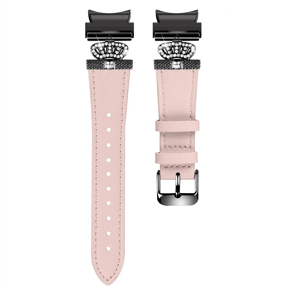 For Samsung Galaxy Watch4 Active Classic / Watch 5 Pro Active Genuine Cow Leather Smart Watch Strap (Black Buckle) - Pink - 1