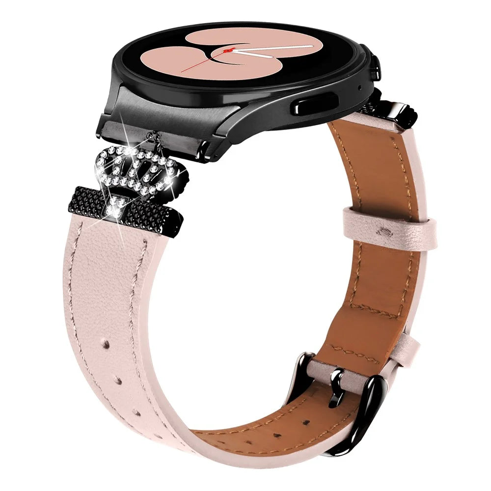 For Samsung Galaxy Watch4 Active Classic / Watch 5 Pro Active Genuine Cow Leather Smart Watch Strap (Black Buckle) - Pink - 2