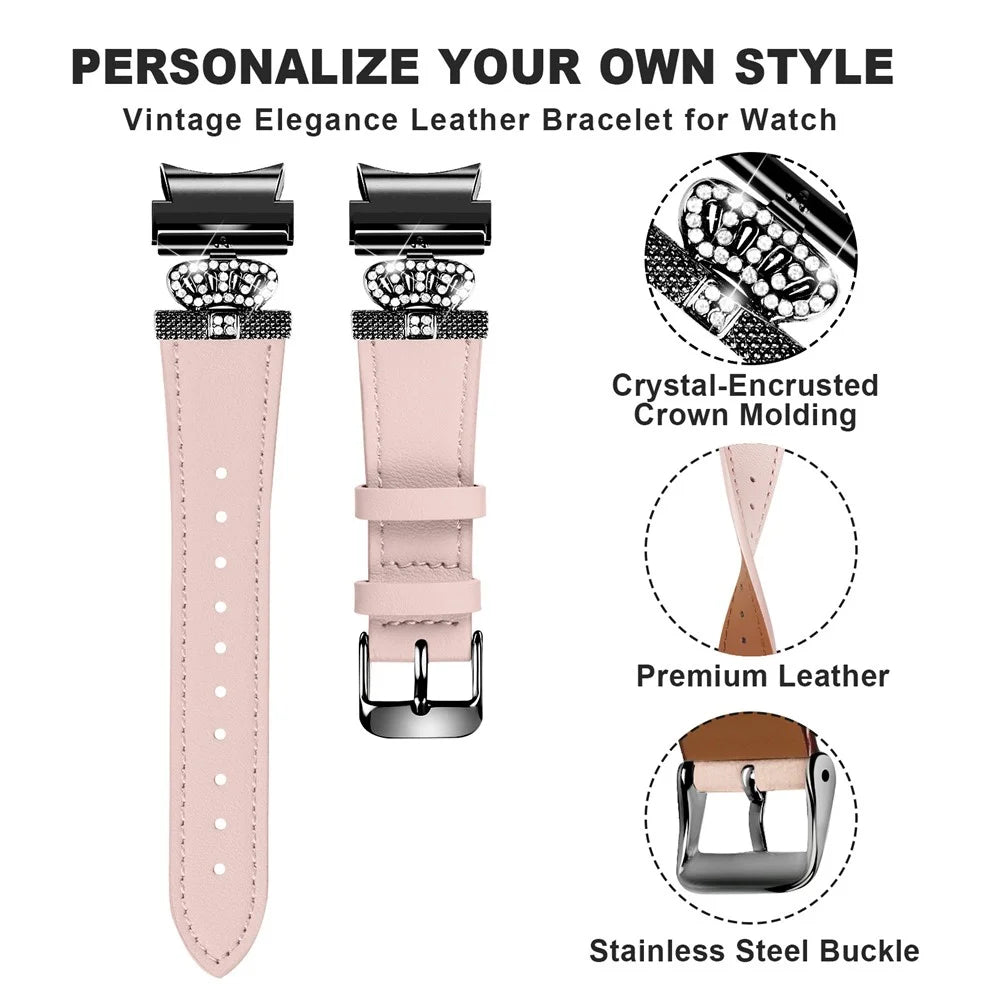 For Samsung Galaxy Watch4 Active Classic / Watch 5 Pro Active Genuine Cow Leather Smart Watch Strap (Black Buckle) - Pink - 3