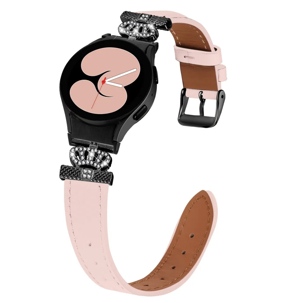 For Samsung Galaxy Watch4 Active Classic / Watch 5 Pro Active Genuine Cow Leather Smart Watch Strap (Black Buckle) - Pink - 4