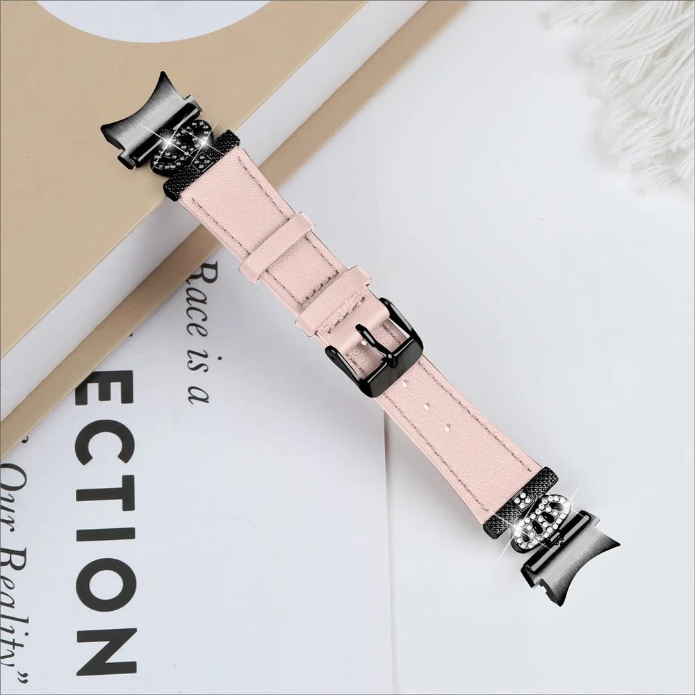 For Samsung Galaxy Watch4 Active Classic / Watch 5 Pro Active Genuine Cow Leather Smart Watch Strap (Black Buckle) - Pink - 5