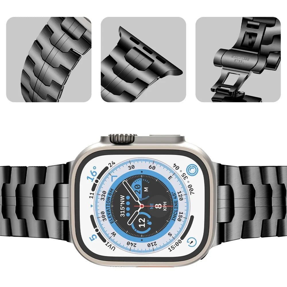 Watch Strap for Apple Watch Ultra 3 2 1 49mm / Series 11 10 46mm / 9 8 7 45mm / SE3 SE2 SE 6 5 4 44mm / 3 2 1 42mm Stainless Steel Band - Black - 4