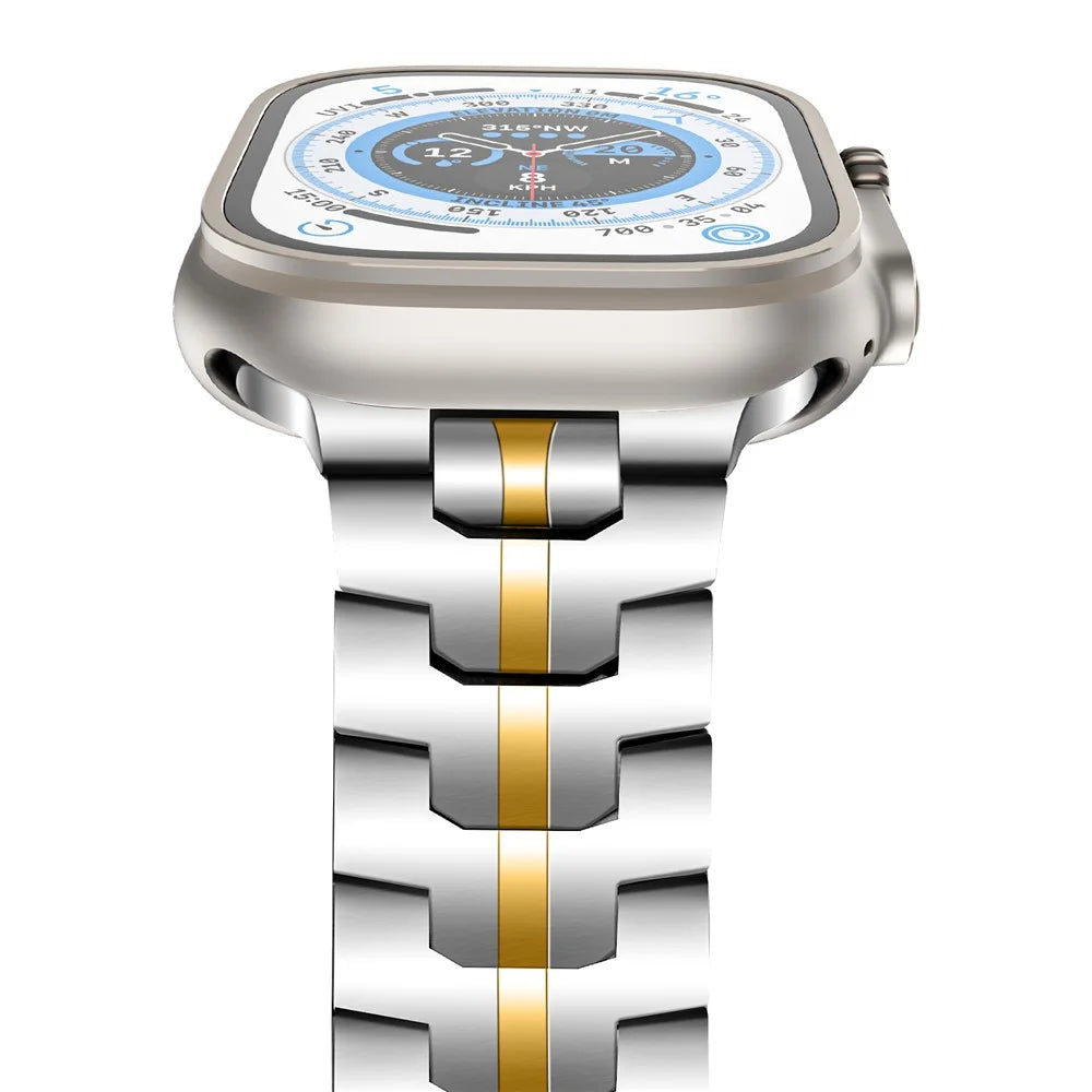 Stainless Steel Strap for Apple Watch Ultra 3 2 1 49mm / Series 11 10 46mm / 9 8 7 45mm / SE3 SE2 SE 6 5 4 44mm / 3 2 1 42mm Band - Silver+Gold - 5