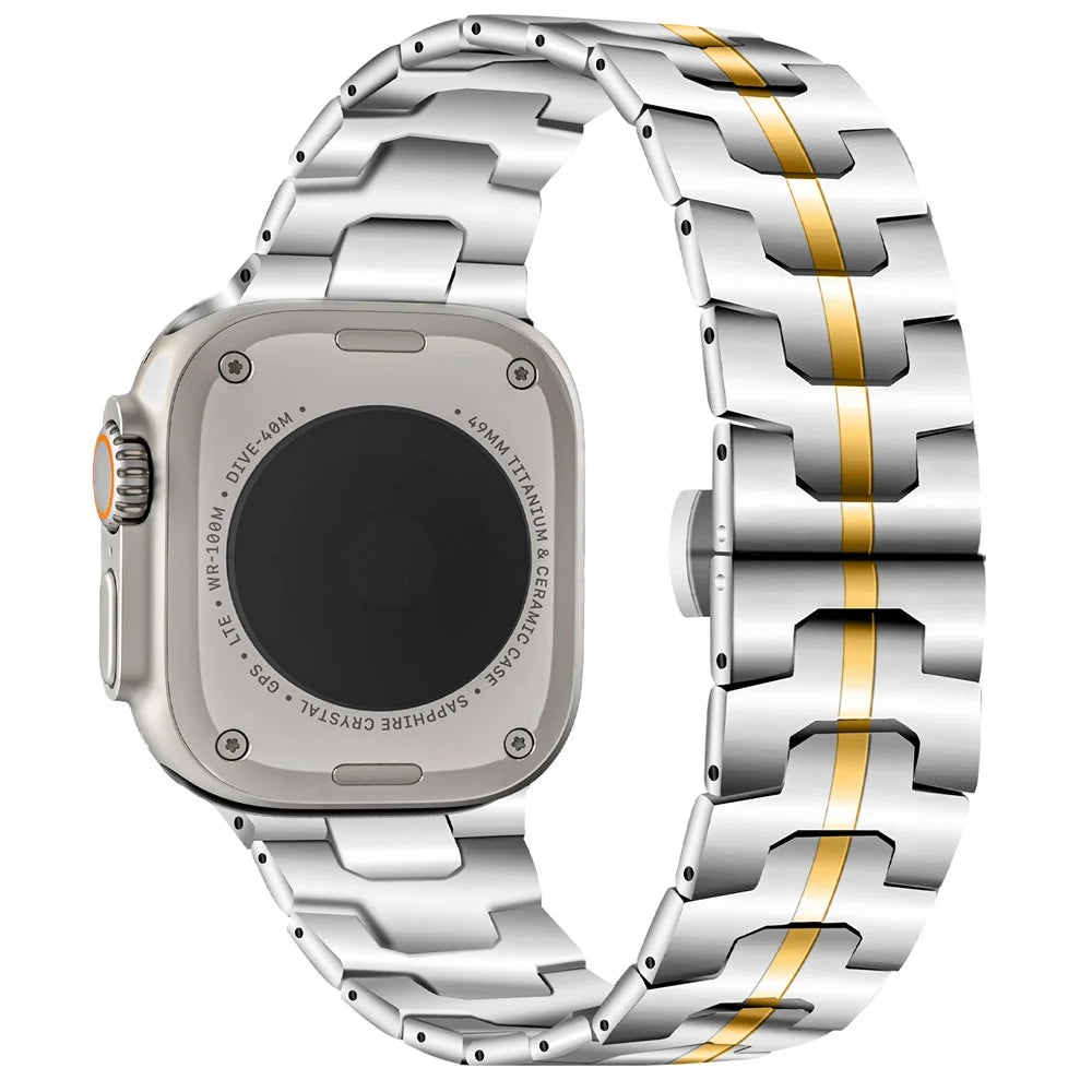 Stainless Steel Band for Apple Watch Series 11 10 42mm / 9 8 7 41mm / SE3 SE2 SE 6 5 4 40mm / 3 2 1 38mm Replacement Strap - Silver+Gold - 1