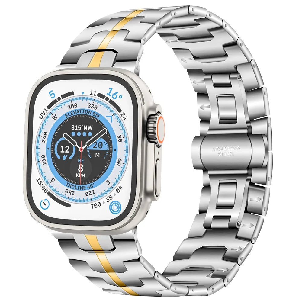 Stainless Steel Band for Apple Watch Series 11 10 42mm / 9 8 7 41mm / SE3 SE2 SE 6 5 4 40mm / 3 2 1 38mm Replacement Strap - Silver+Gold - 3