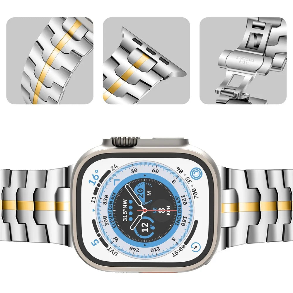 Stainless Steel Band for Apple Watch Series 11 10 42mm / 9 8 7 41mm / SE3 SE2 SE 6 5 4 40mm / 3 2 1 38mm Replacement Strap - Silver+Gold - 4