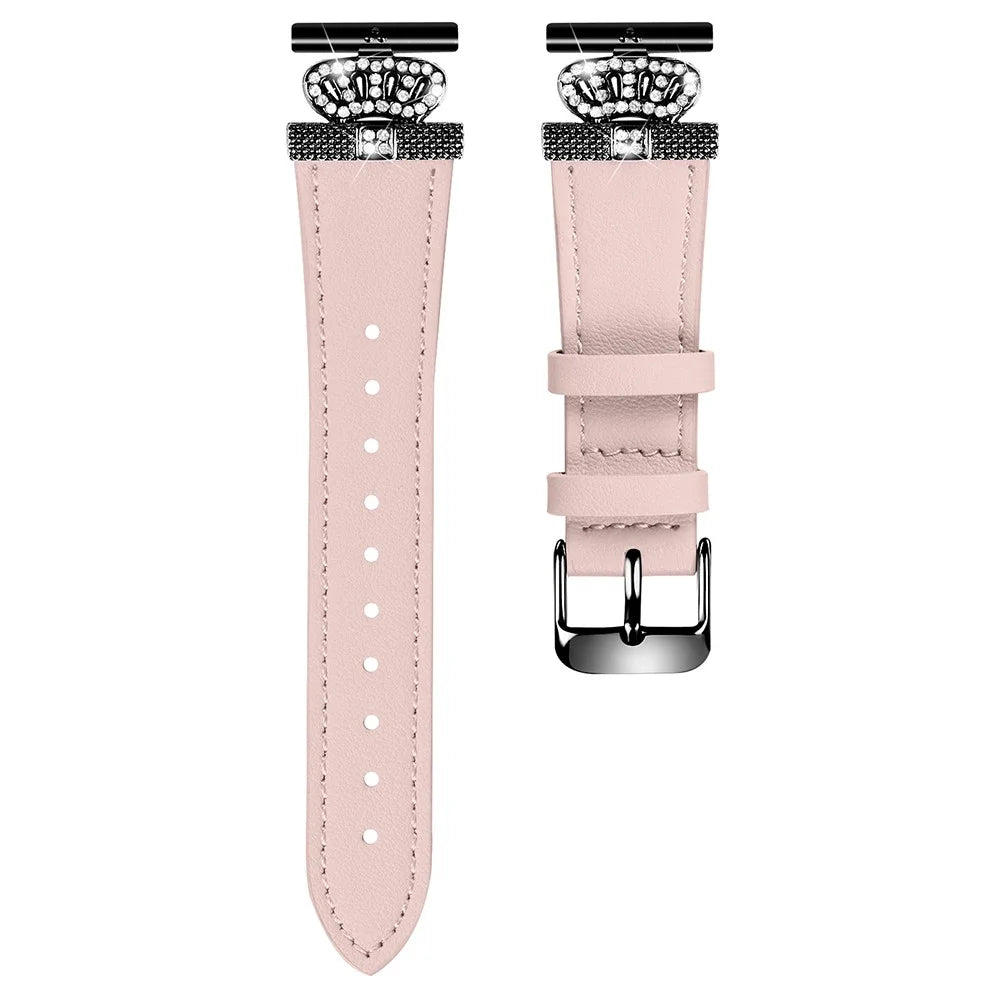 For Huami Amazfit Youth Edition 20mm Cowhide Band Crown Design Strap with Black Buckle - Pink - 1