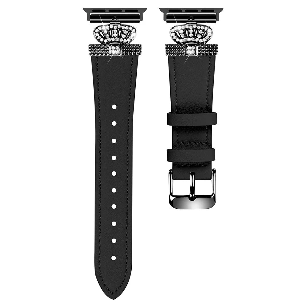 Watch Band for Apple Watch Series 11 10 42mm / 9 8 7 41mm / SE3 SE2 SE 6 5 4 40mm / 3 2 1 38mm Genuine Cow Leather Strap with Black Buckle - Black - 1
