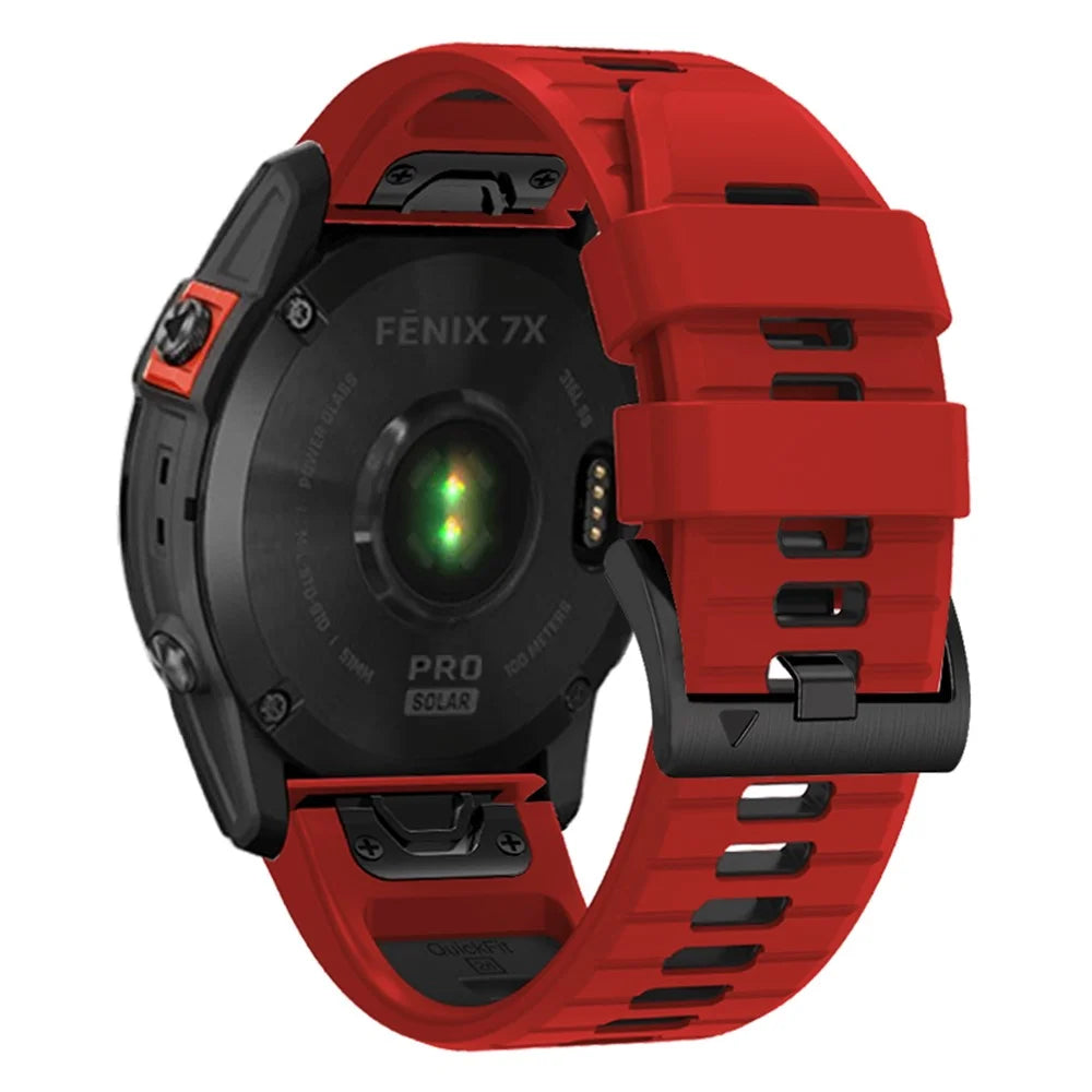 For Garmin Fenix 7X Pro 51mm / Fenix 7X Dual-Color Sport Watch Strap Silicone Breathable Wristband - Red+Black - 1