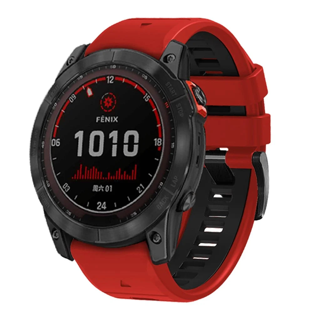 For Garmin Fenix 7X Pro 51mm / Fenix 7X Dual-Color Sport Watch Strap Silicone Breathable Wristband - Red+Black - 2