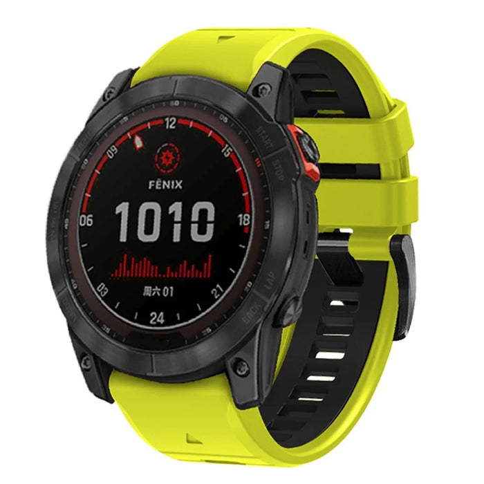 For Garmin Fenix 7 Pro 47mm / Fenix 7 Silicone Watch Bands Dual-Color Replacement Strap - Lime+Black - 2