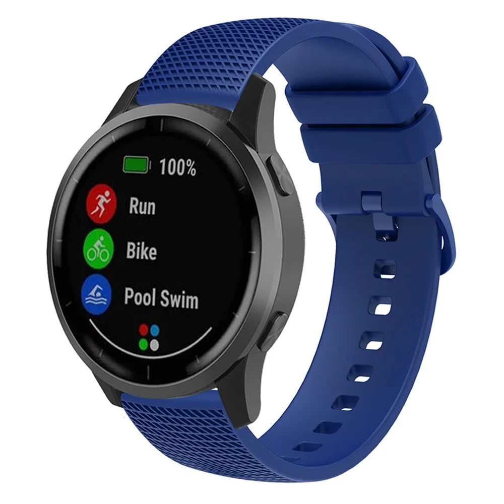 For Garmin Venu 3S / Forerunner 265S Watch Strap 18mm Plaid Pattern Silicone Band - Navy Blue - 5