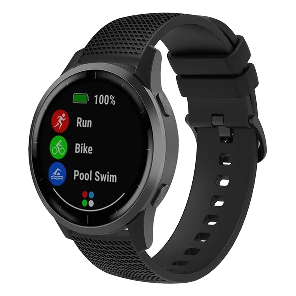 For Garmin Vivomove 3 / GarminMove 3 Silicone Watch Strap 20mm Plaid Pattern Sport Bands - Black - 5