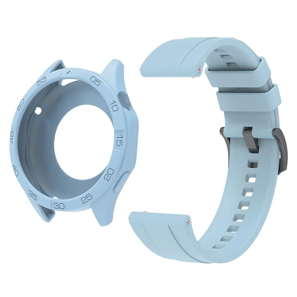 For Huawei Watch GT 4 46mm Silicone Strap Watch Band with Watch Case - Baby Blue - 1