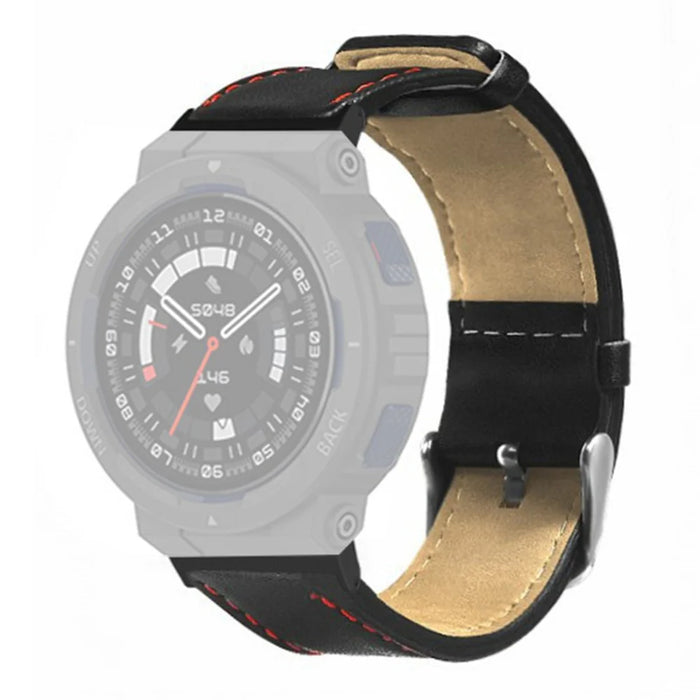 For Huami Amazfit Active Edge A2212 Watch Strap Cow Leather Replacement Wrist Band - Black - 1