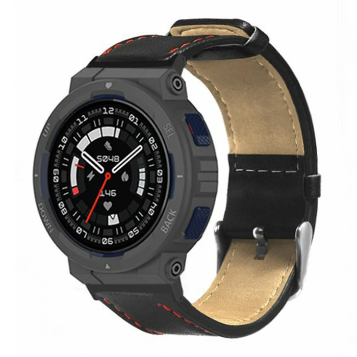 For Huami Amazfit Active Edge A2212 Watch Strap Cow Leather Replacement Wrist Band - Black - 2
