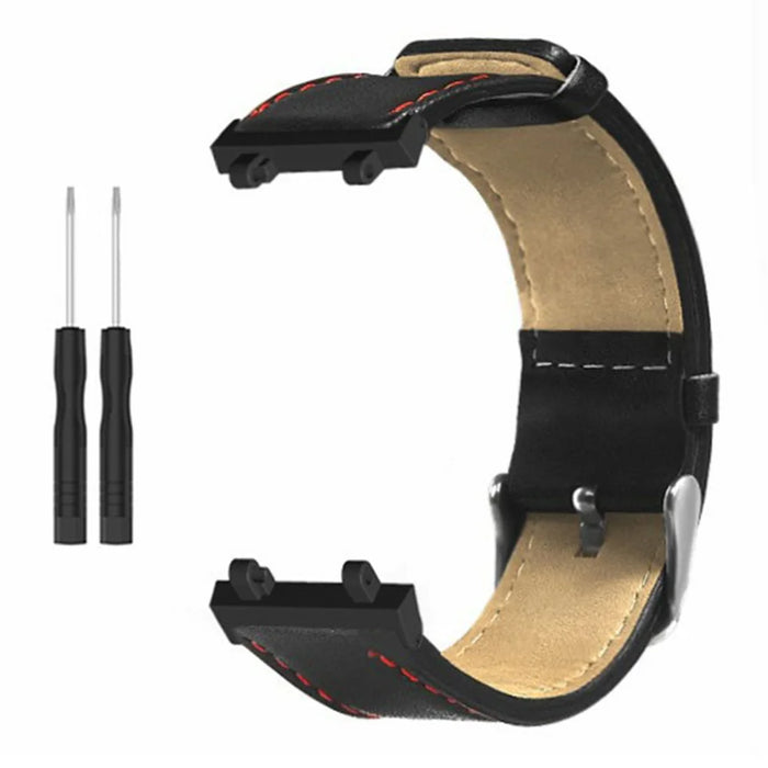 For Huami Amazfit Active Edge A2212 Watch Strap Cow Leather Replacement Wrist Band - Black - 3