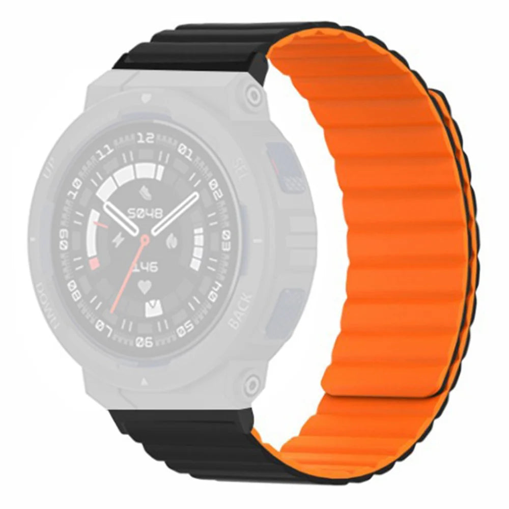 For Huami Amazfit Active Edge (A2212) Magnetic Watch Band Silicone Watch Strap - Black+Orange - 1
