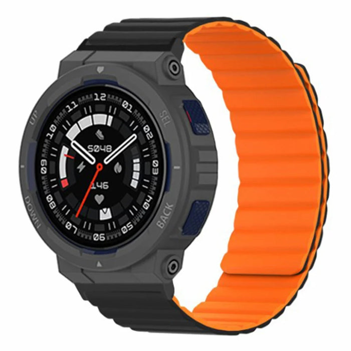 For Huami Amazfit Active Edge (A2212) Magnetic Watch Band Silicone Watch Strap - Black+Orange - 2