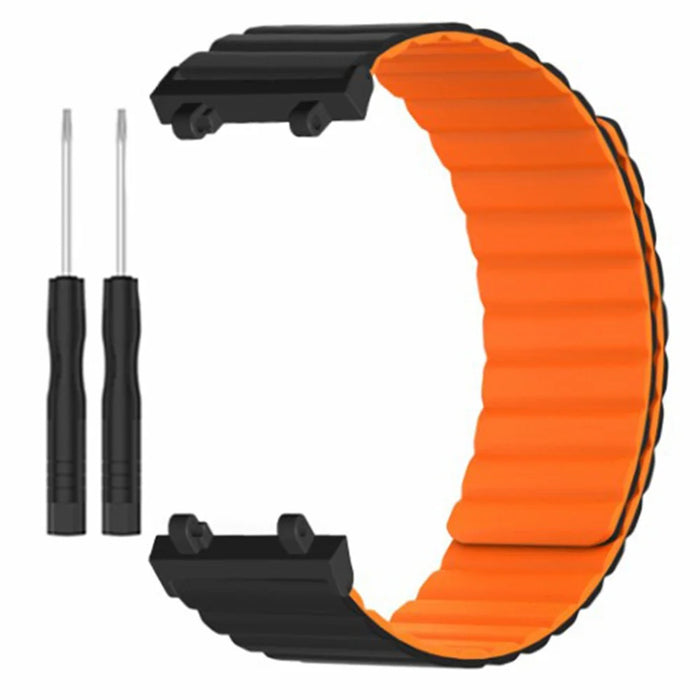 For Huami Amazfit Active Edge (A2212) Magnetic Watch Band Silicone Watch Strap - Black+Orange - 3