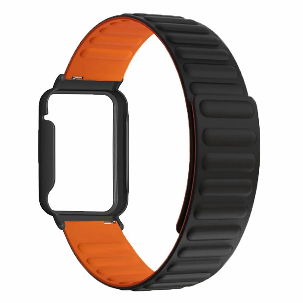 For Xiaomi Smart Band 8 Pro Silicone Watch Band Magnetic Strap with Black Watch Case - Black+Orange - 3