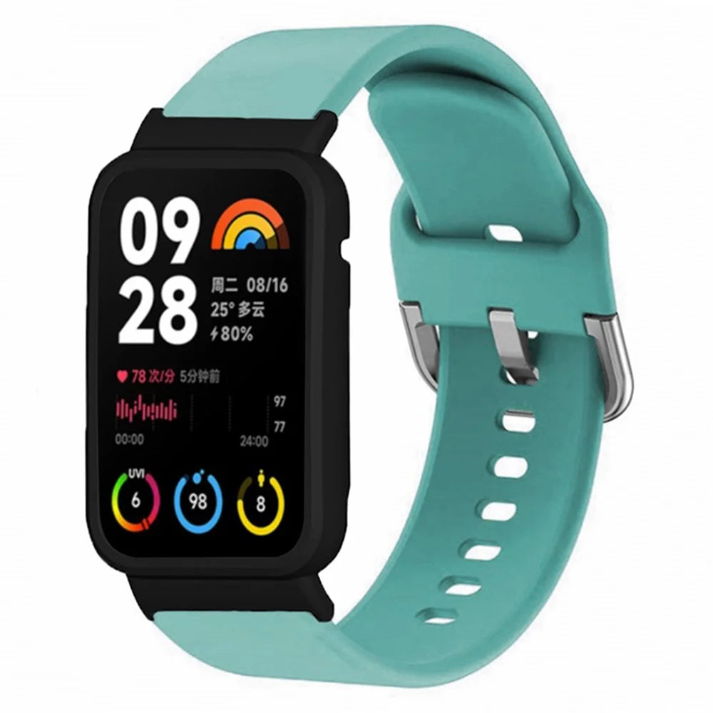 For Xiaomi Smart Band 8 Pro Silicone Sport Watch Band with Watch Case - Baby Blue+Black Shell - 1