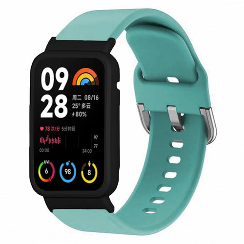 For Xiaomi Smart Band 8 Pro Silicone Sport Watch Band with Watch Case - Baby Blue+Black Shell - 1