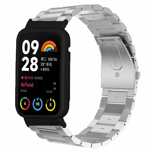 For Xiaomi Smart Band 8 Pro Watch Band Stainless Steel Watch Strap with Black Watch Case - Silver - 1