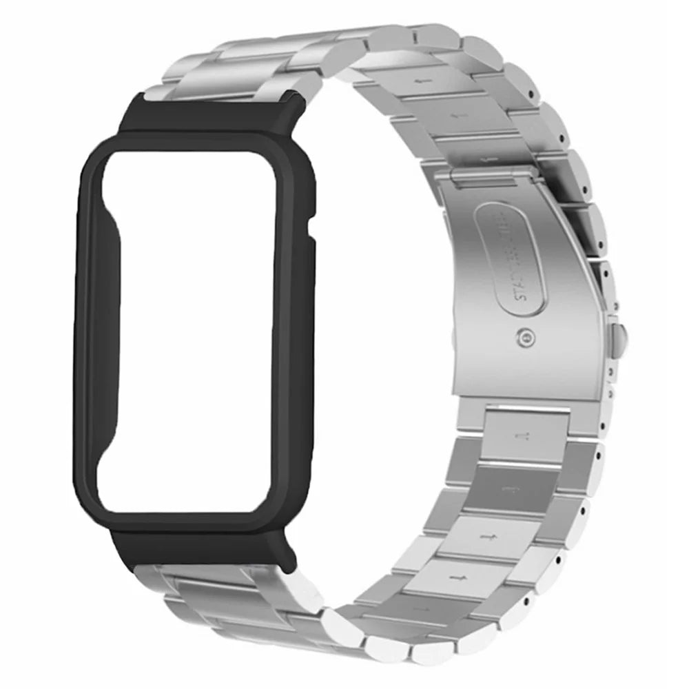 For Xiaomi Smart Band 8 Pro Watch Band Stainless Steel Watch Strap with Black Watch Case - Silver - 2
