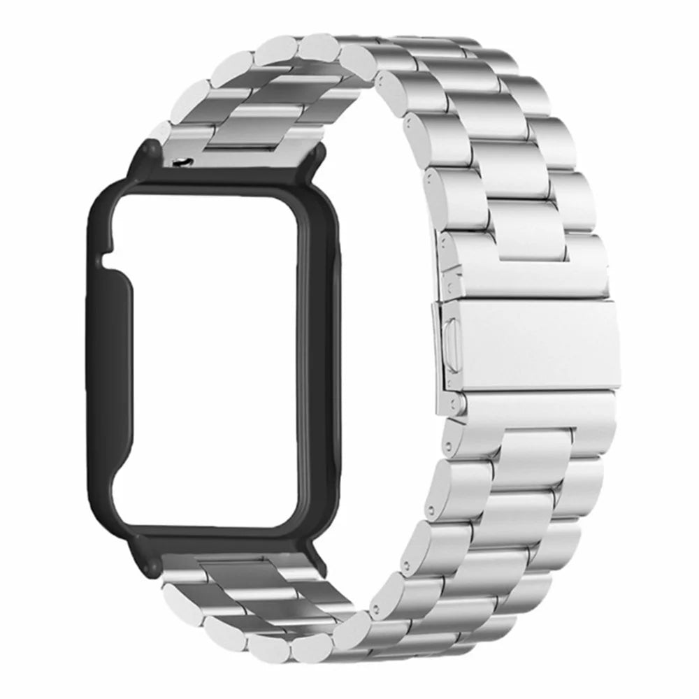For Xiaomi Smart Band 8 Pro Watch Band Stainless Steel Watch Strap with Black Watch Case - Silver - 3