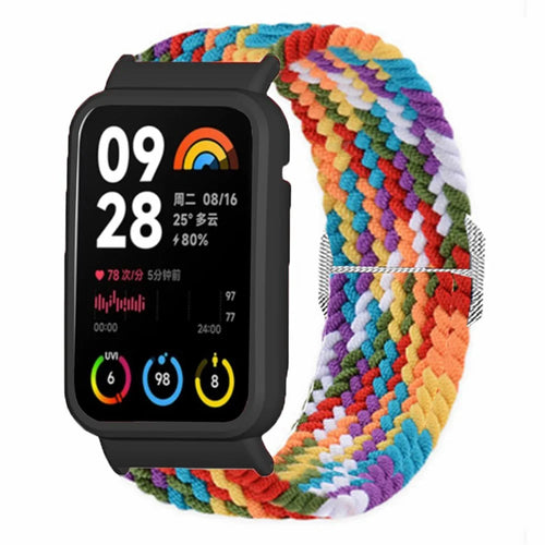 For Xiaomi Smart Band 8 Pro Watch Bands Braided Nylon Strap with Watch Case - Rainbow+Black Shell - 1