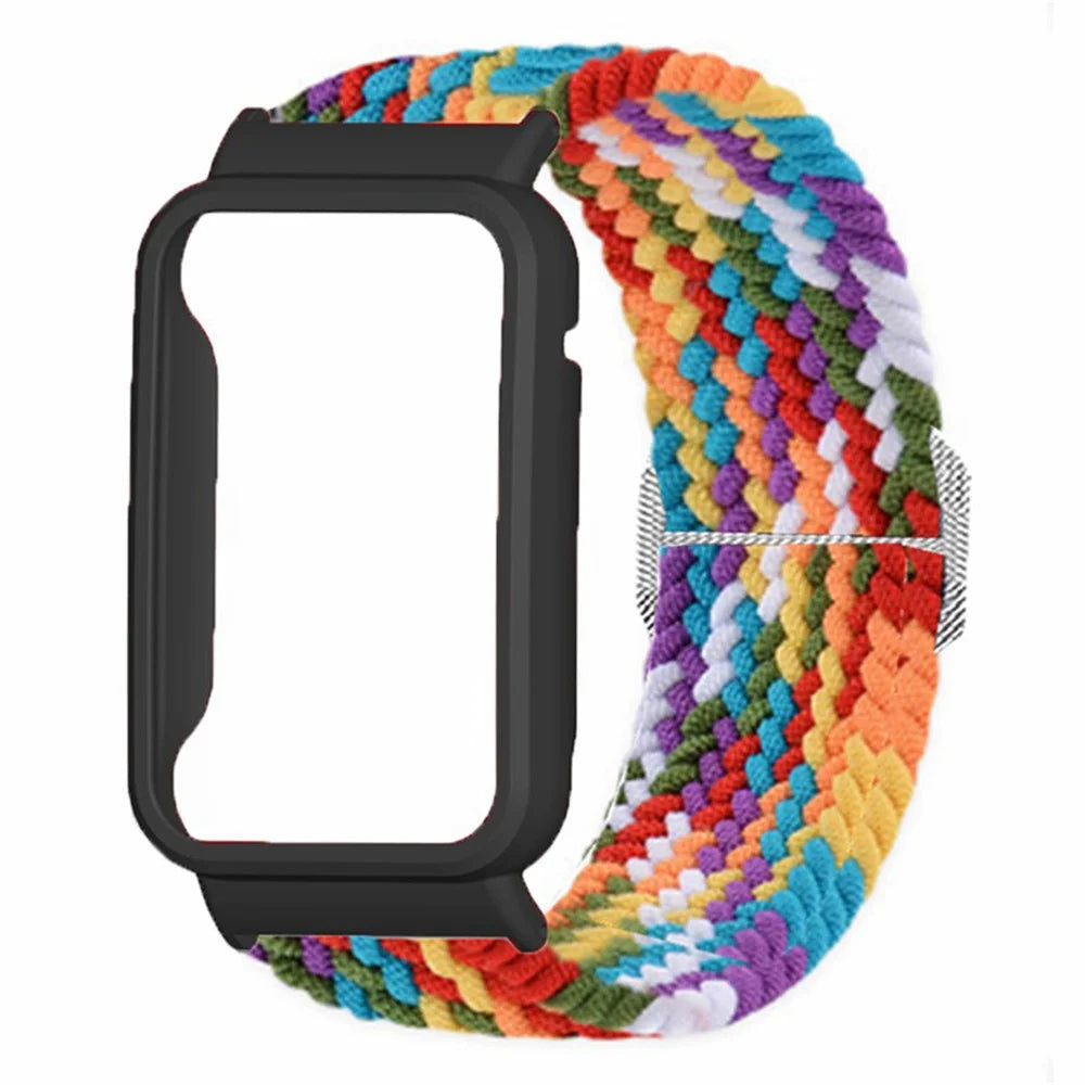 For Xiaomi Smart Band 8 Pro Watch Bands Braided Nylon Strap with Watch Case - Rainbow+Black Shell - 2