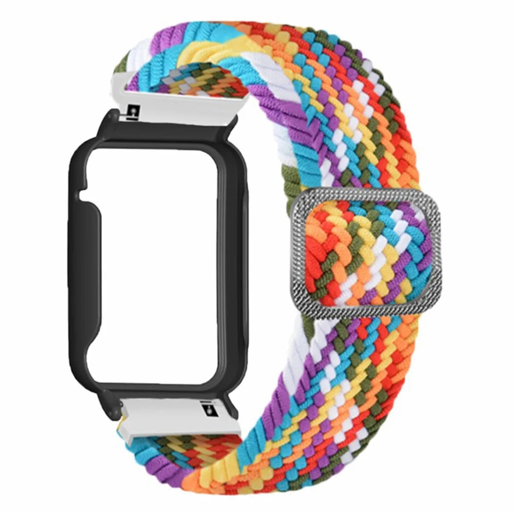 For Xiaomi Smart Band 8 Pro Watch Bands Braided Nylon Strap with Watch Case - Rainbow+Black Shell - 3