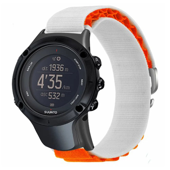 For Sunnto Ambit 3 / Ambit 3 Sport / Ambit 3 Run Peak Loop Nylon Bands Sport Nylon Replacement Strap - White+Orange - 2