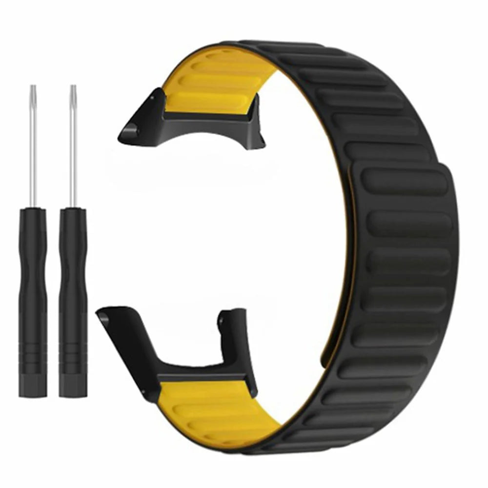 For Sunnto Ambit 3 / Ambit 3 Sport / Ambit 3 Run Silicone Sport Strap Magnetic Watch Band - Black+Yellow - 1