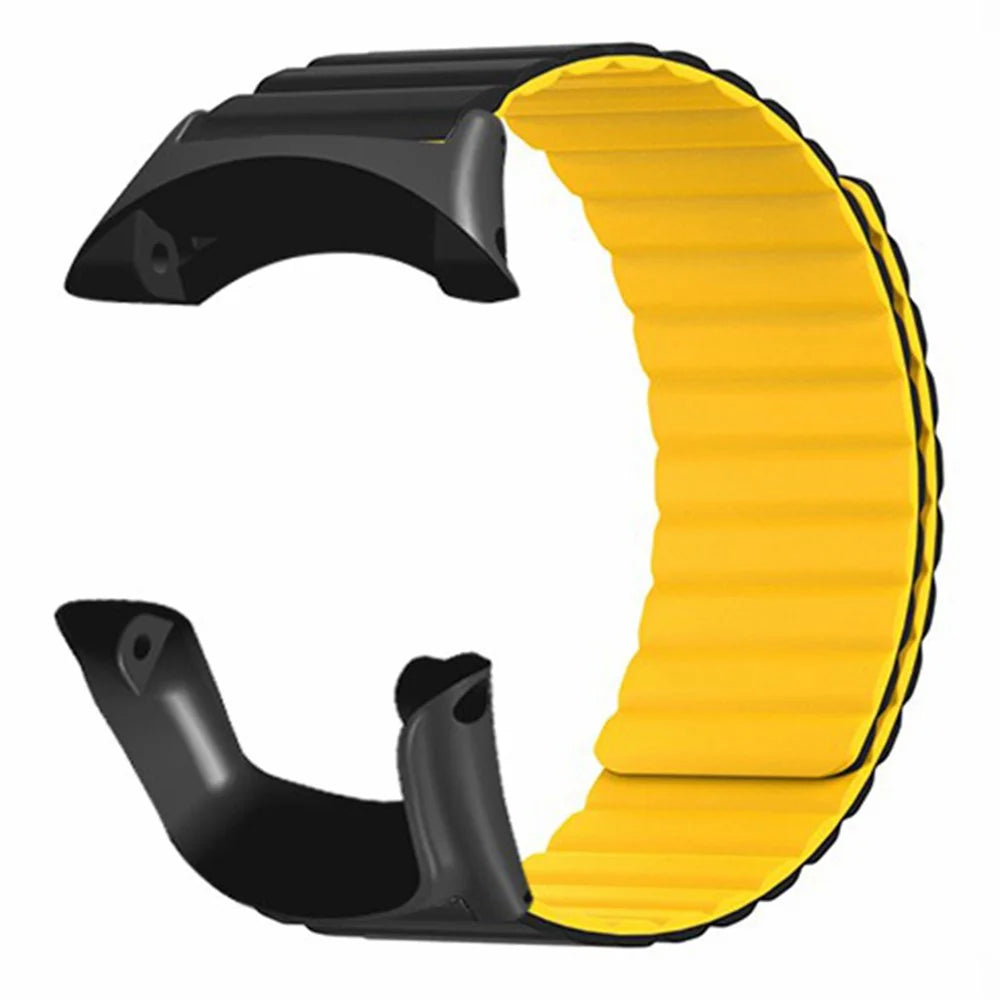 For Sunnto Ambit 3 / Ambit 3 Sport / Ambit 3 Run Silicone Sport Strap Magnetic Watch Band - Black+Yellow - 3