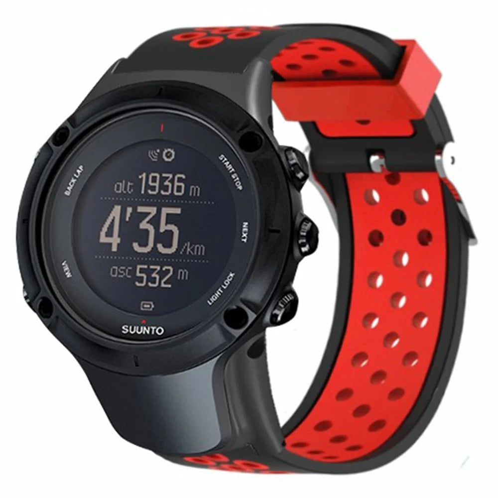 For Sunnto Ambit 3 / Ambit 3 Sport / Ambit 3 Run Watch Band Silicone Breathable Wristband - Black+Red - 2