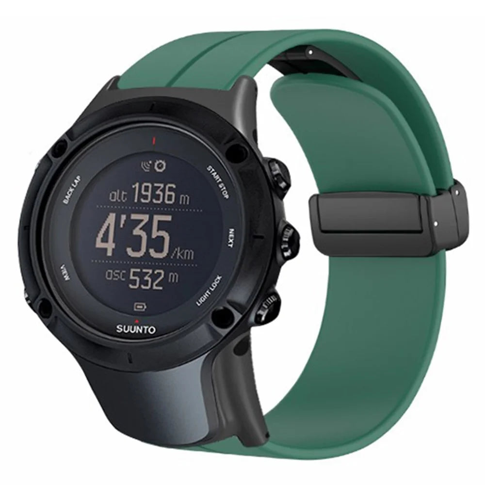 For Sunnto Ambit 3 / Ambit 3 Sport / Ambit 3 Run Watch Band Silicone Soft Strap with Magnetic Folding Clasp - Army Green - 2