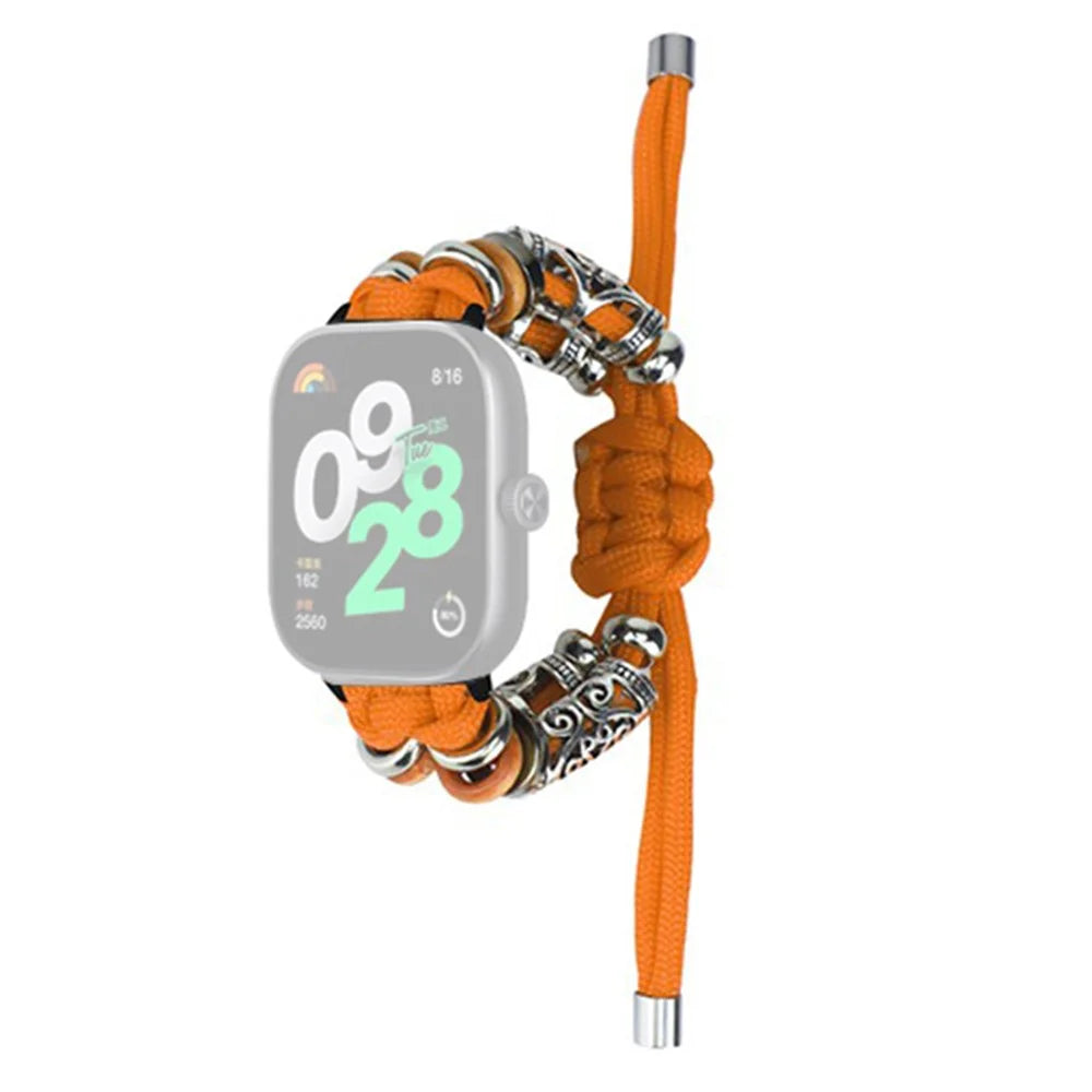 For Xiaomi Smart Band 10 Pro / 9 Pro / 8 Pro / Redmi Watch 6 / 5 / 4 Adjustable Watch Strap Bead Braided Nylon Band - Orange - 1
