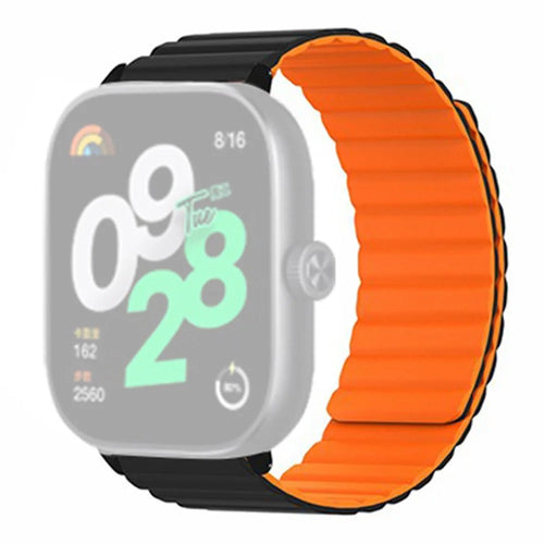 For Xiaomi Smart Band 10 Pro / 9 Pro / 8 Pro / Redmi Watch 6 / 5 / 4 Magnetic Silicone Watch Band Strap with Alloy Connector - Black+Orange - 1